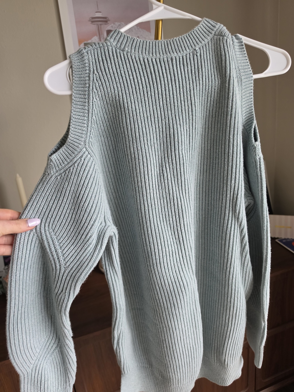 All Saints Women's Light Mint Cold-Shoulder Ribbed Sweater - Picture 2 of 4